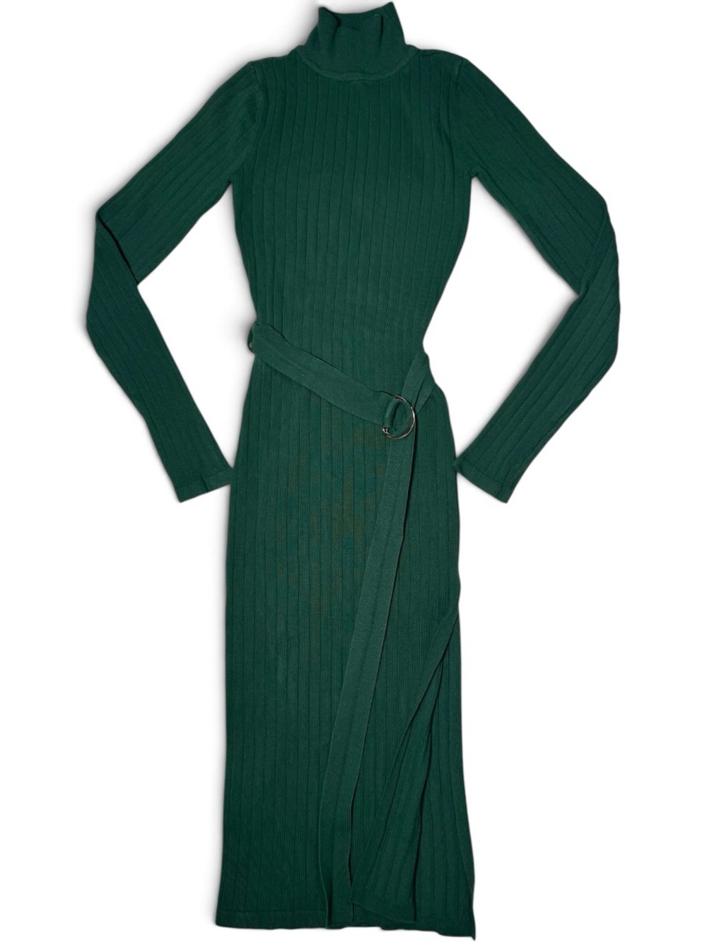 Fashion Nova Green Ribbed Turtleneck Midi Dress - Xsmall